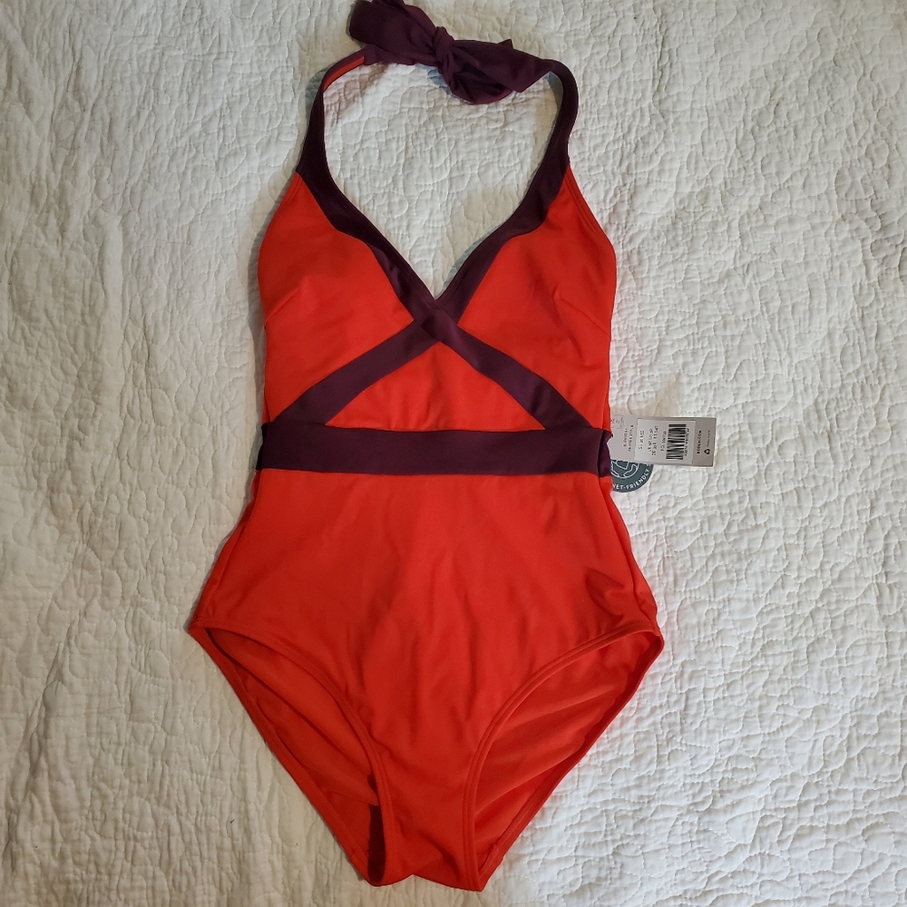 Boden Red and Purple Halter Swimsuit